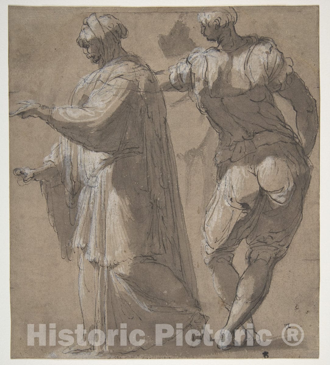 Art Print : Perino del Vaga (Pietro Buonaccorsi) - Two Standing Male Figures : Vintage Wall Art