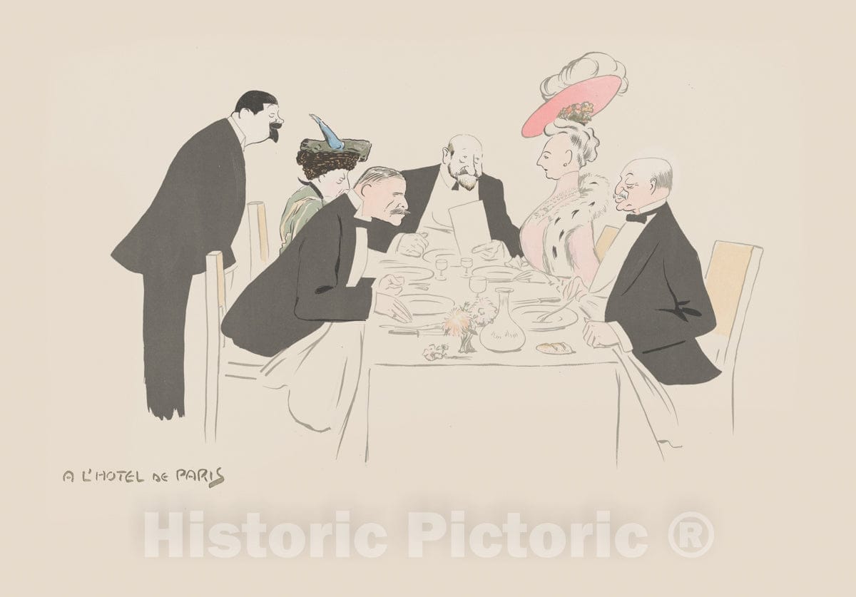 Art Print : Georges Goursat Sem - A L'Hotel de Paris (Two Ladies, one with Pink hat), from Monte Carlo, 2nd Serie : Vintage Wall Art