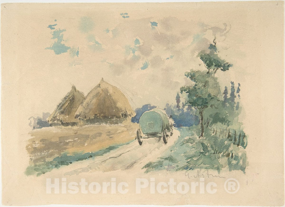 Art Print : Zacharie Astruc - Landscape with Wagon and Haystacks : Vintage Wall Art