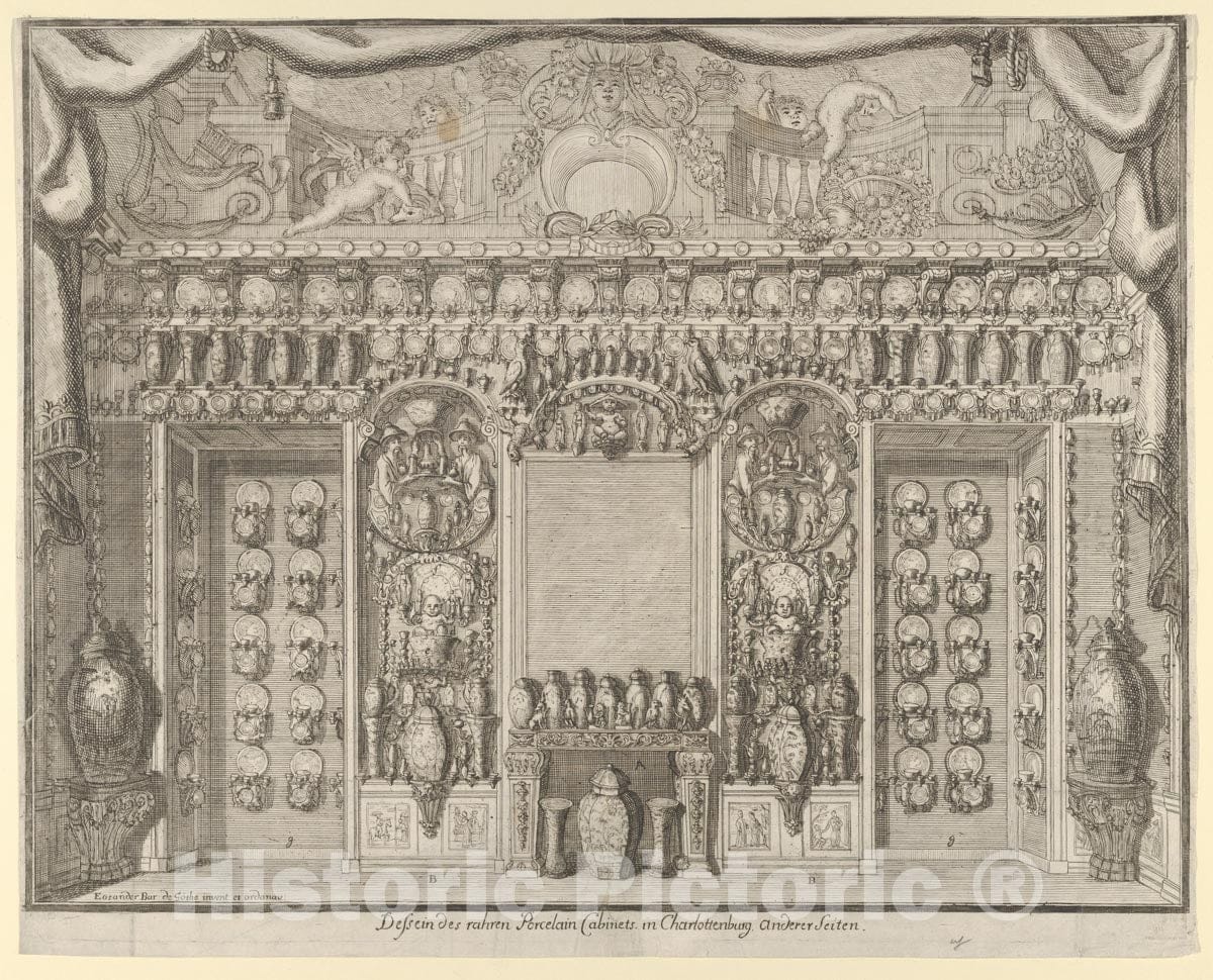 Art Print : Martin Engelbrecht - Design for The Porcelein Cabinet at The Charlottenburg Palace, Other Side : Vintage Wall Art