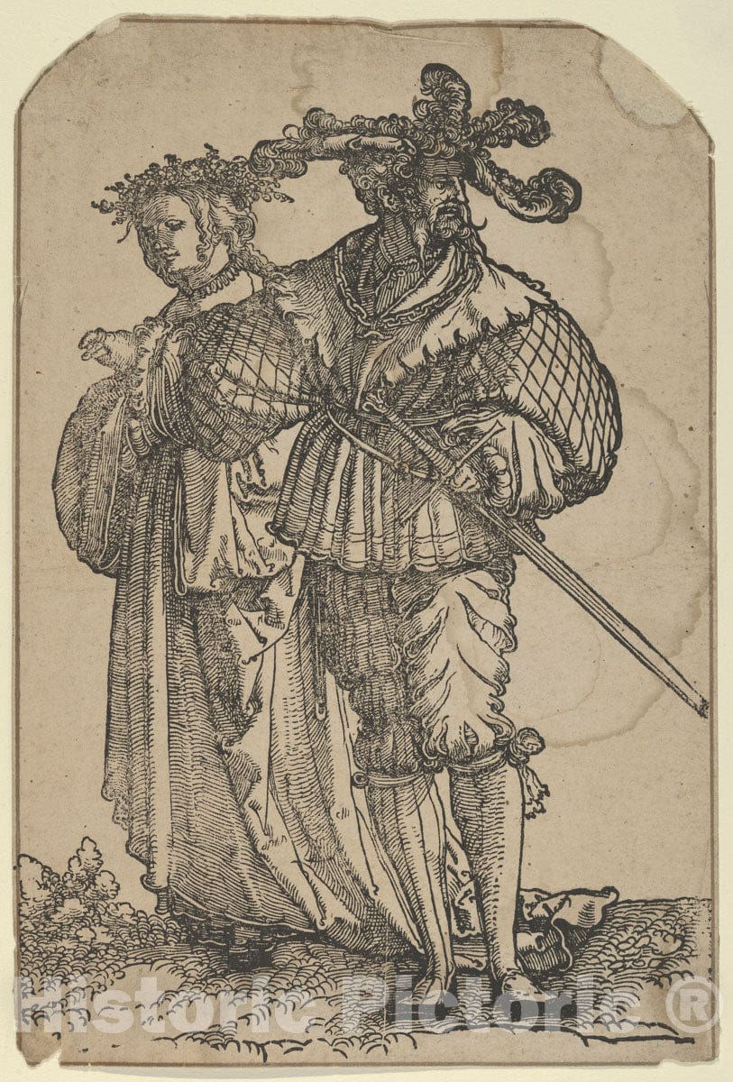 Art Print : Hans Schäufelein - Dancing Couple (I), from The Wedding Dancers (restrike) : Vintage Wall Art