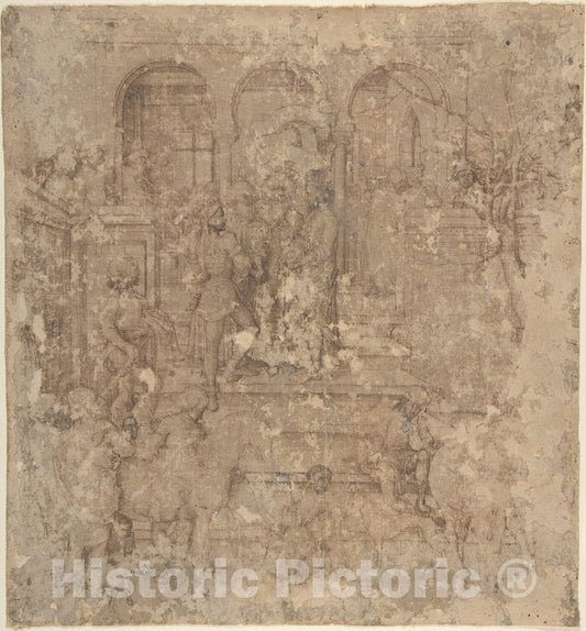 Art Print : Circle of Martin Schongauer - King Herod Receiving The Three Magi : Vintage Wall Art