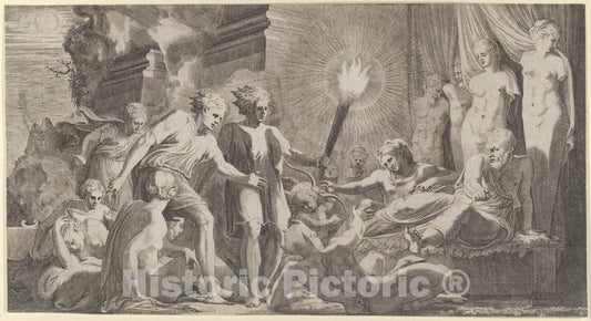 Art Print : Léon Davent - Hercules in Bed with Omphale 1 : Vintage Wall Art