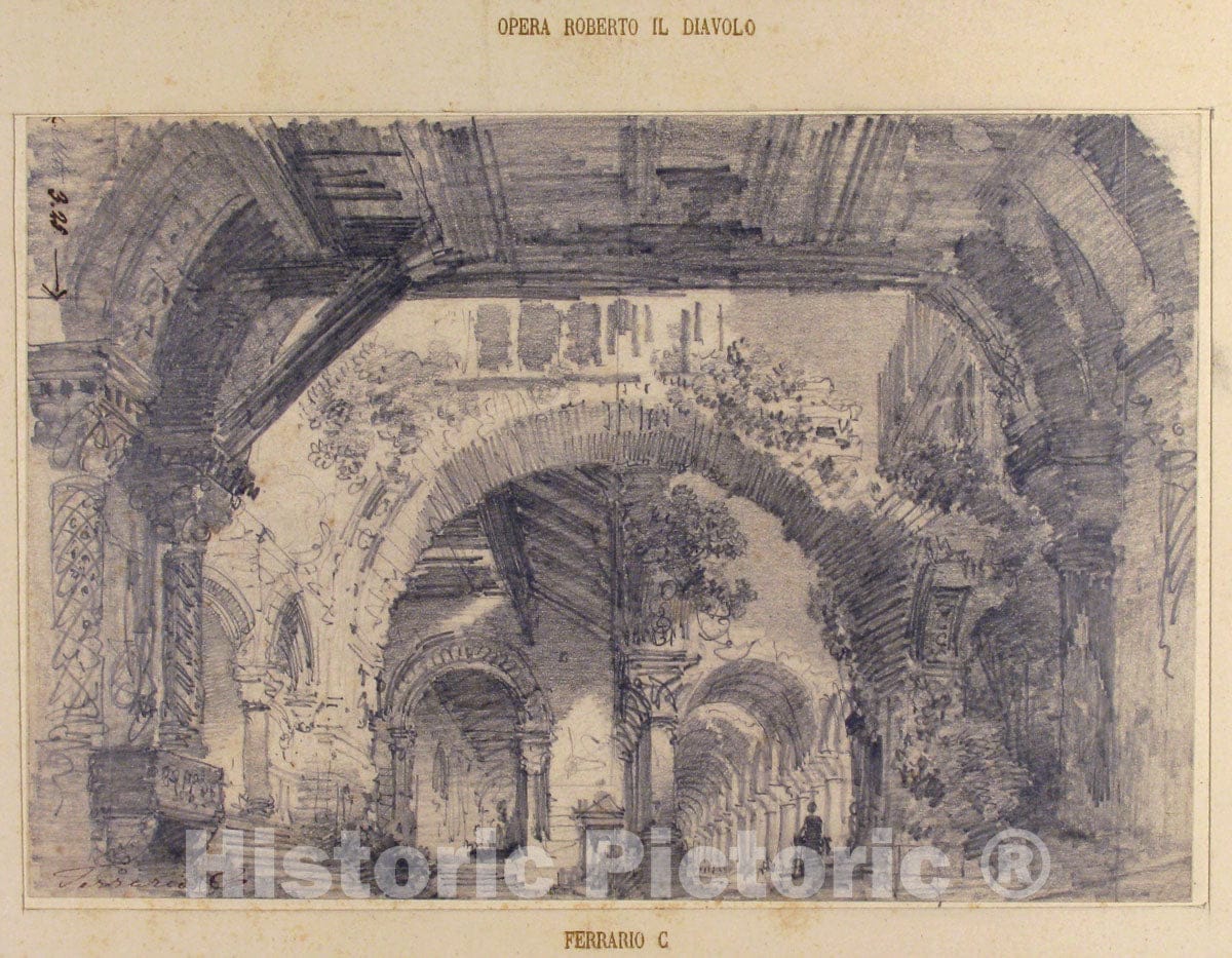 Art Print : Carlo Ferrario - Architectural Ruins with a View of a Garden