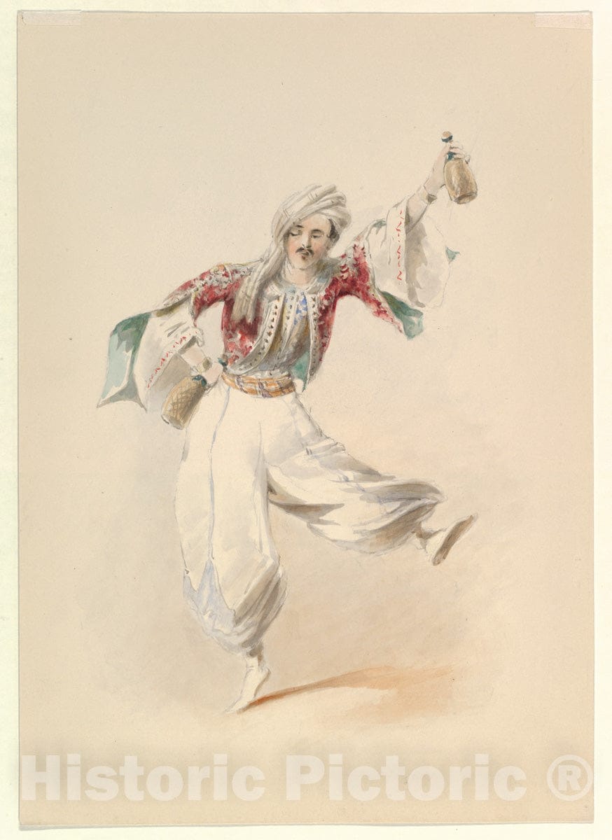 Art Print : Johann Georg Christoph Fries - Costume Study for Pedrillo in The Abduction from The Seraglio by W.A. Mozart : Vintage Wall Art