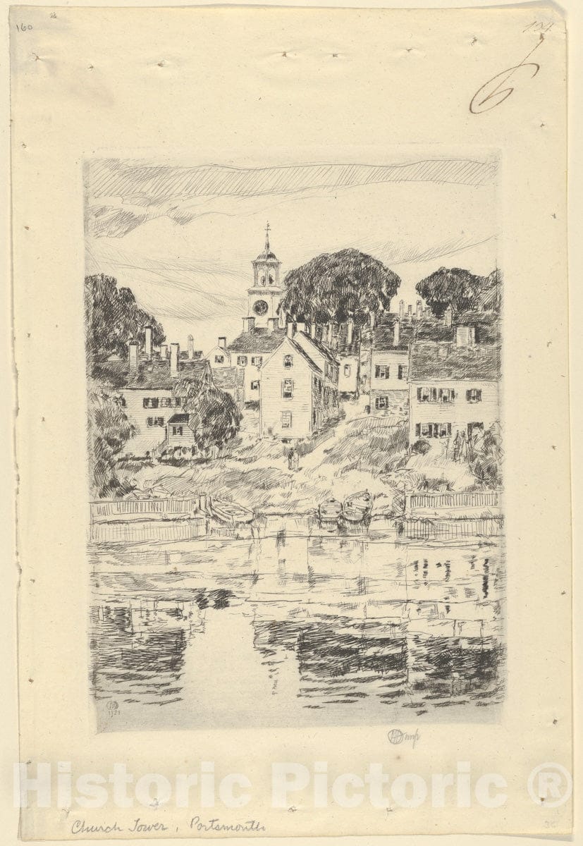 Art Print : Childe Hassam - The Church Tower, Portsmouth : Vintage Wall Art