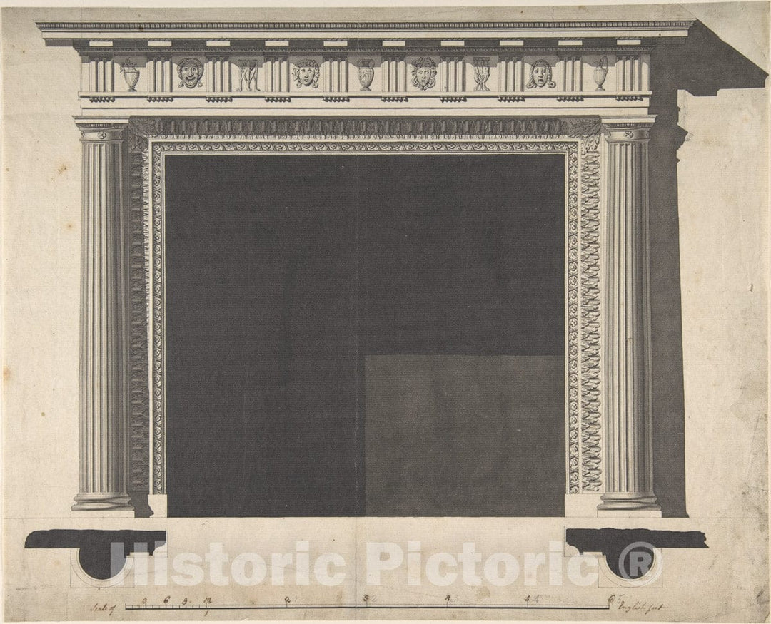 Art Print : Sir William Chambers - Design for a Chimney-Piece, for The Saloon, Milton Park, Northamptonshire : Vintage Wall Art