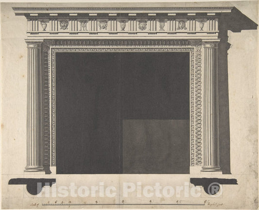Art Print : Sir William Chambers - Design for a Chimney-Piece, for The Saloon, Milton Park, Northamptonshire : Vintage Wall Art