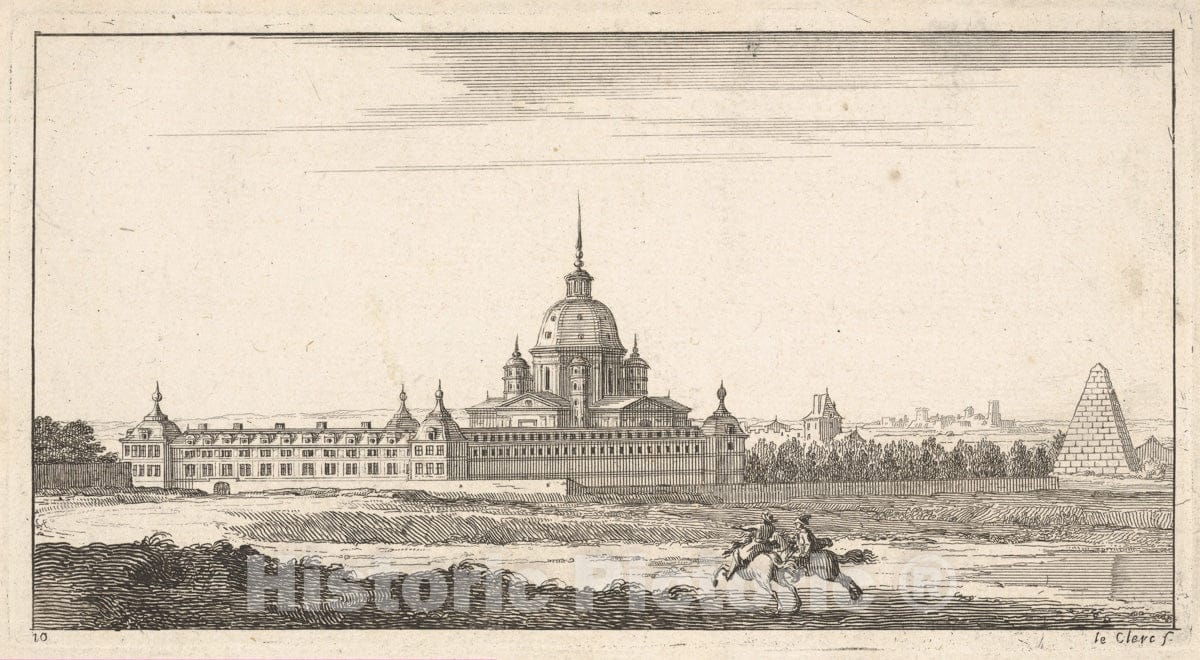 Art Print : Sébastien Leclerc I - View of a Town, Plate X from Livre de paysages dédié à Monsieur de Beringhen : Vintage Wall Art