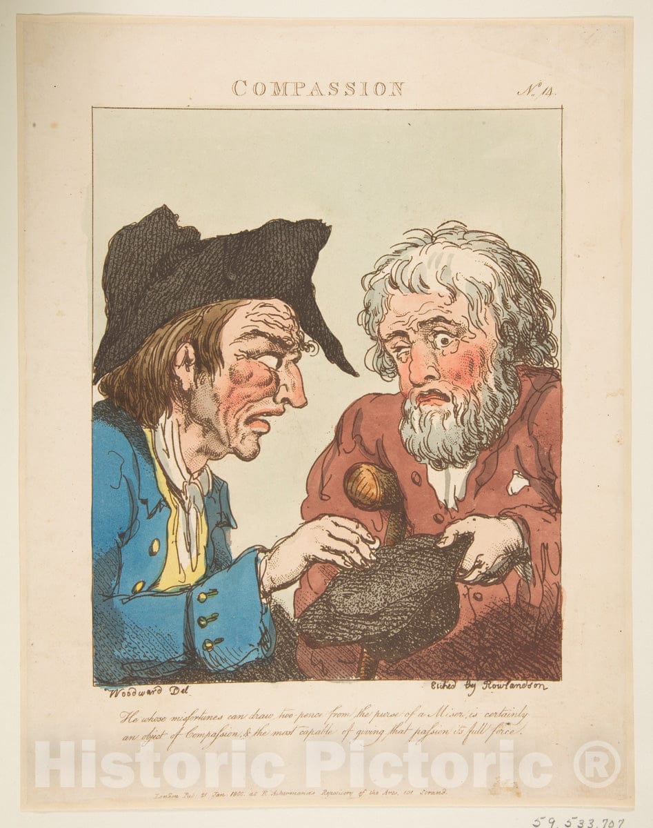 Art Print : Thomas Rowlandson - Compassion (Le Brun Travested, or Caricatures of The Passions) : Vintage Wall Art