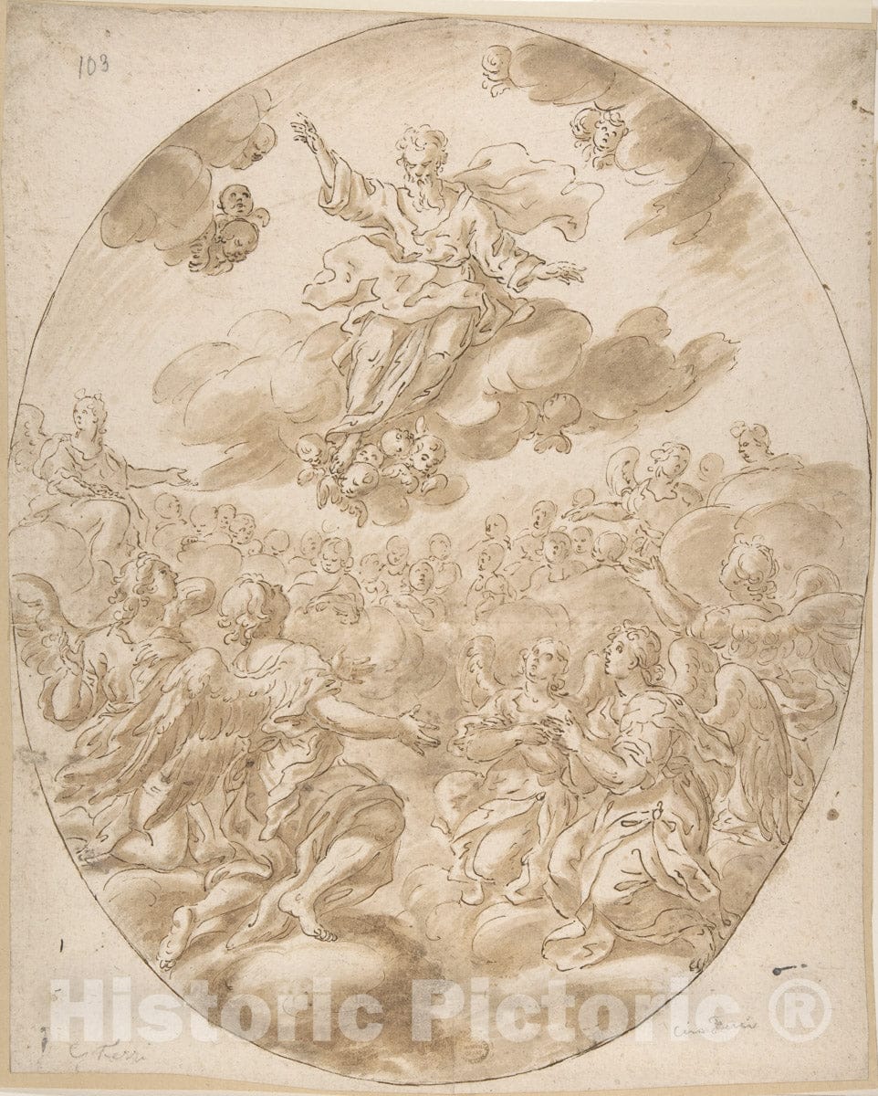 Art Print : Italian, Roman-Bolognese, 17th Century - The Heavenly Host : Vintage Wall Art