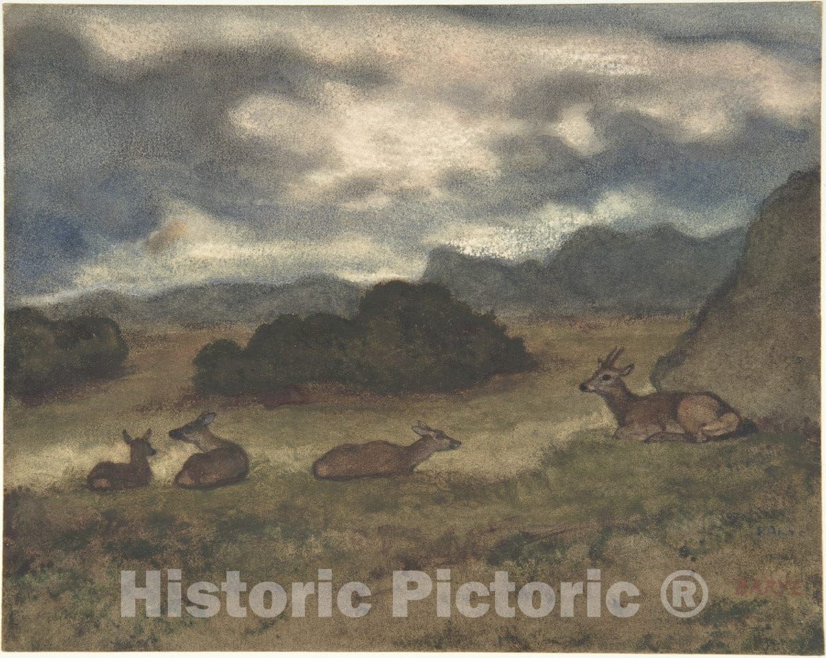 Art Print : Antoine-Louis Barye - Deer in Landscape : Vintage Wall Art