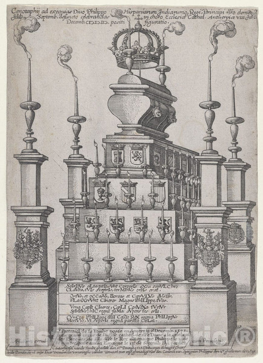 Art Print : Anonymous, Netherlandish, 16th Century - Catafalque of Philip II, King of Spain, in Antwerp Cathedral, December 8, 1598 : Vintage Wall Art