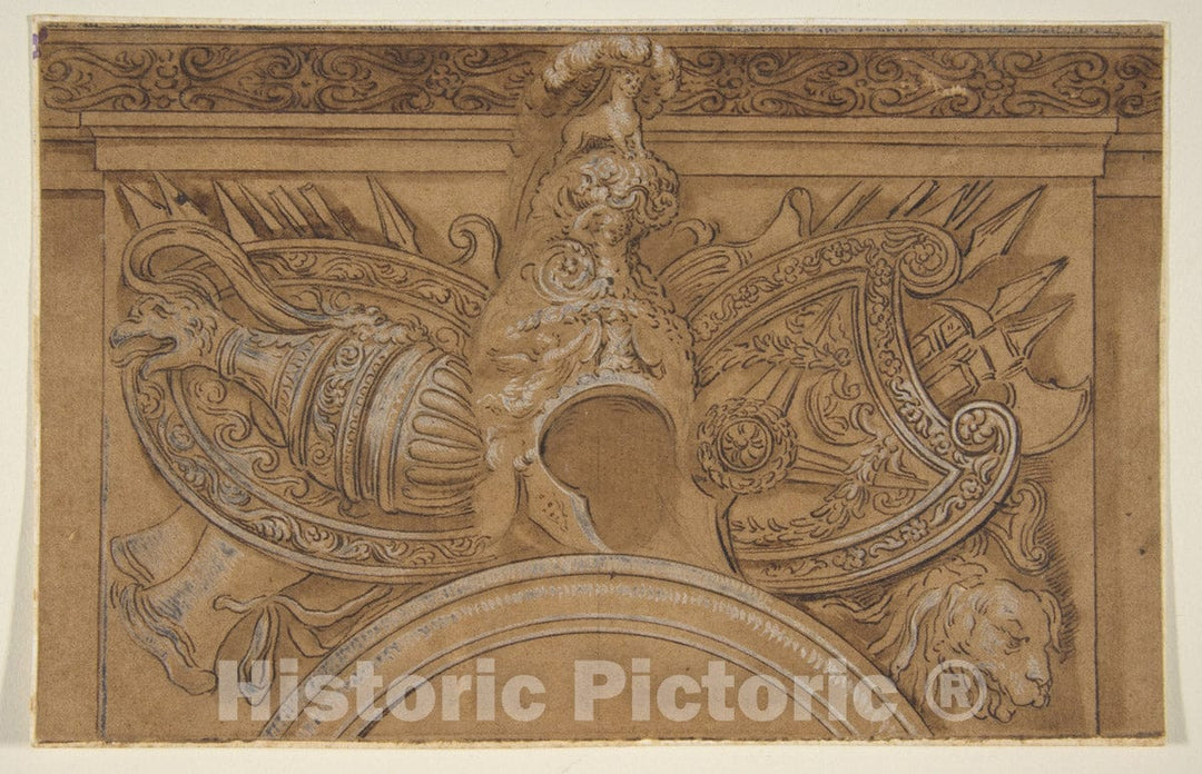 Art Print : After Polidoro da Caravaggio - Armorial Trophy : Vintage Wall Art