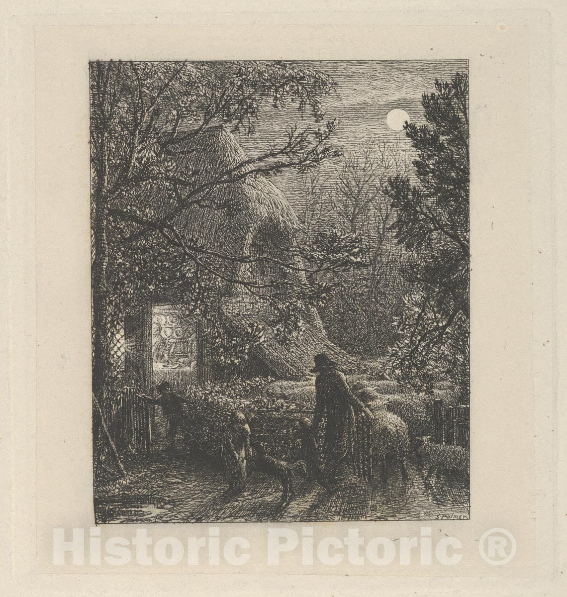 Art Print : Samuel Palmer - Christmas, or Folding The Last Sheep : Vintage Wall Art