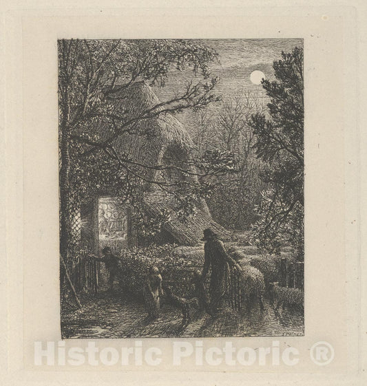 Art Print : Samuel Palmer - Christmas, or Folding The Last Sheep : Vintage Wall Art