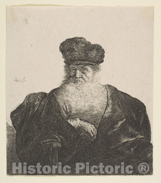 Art Print : Rembrandt (Rembrandt Van Rijn) - Old Man with Beard, Fur Cap, and Velvet Cloak 2 : Vintage Wall Art