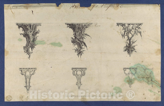 Art Print : Thomas Chippendale - Brackets for Bustos, in Chippendale Drawings, Vol. I 2 : Vintage Wall Art