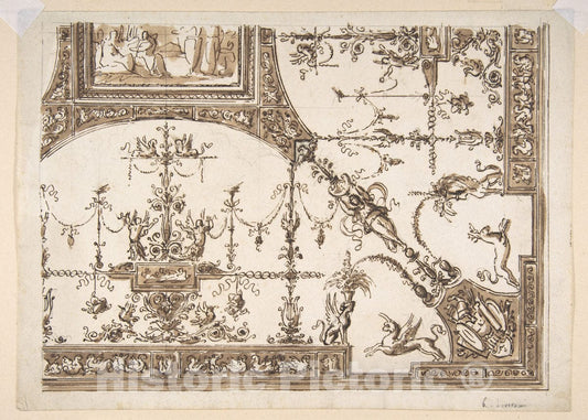 Art Print : Antonio Liverani - Ceiling Design with Grotesques : Vintage Wall Art
