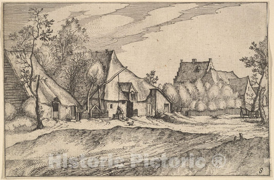 Art Print : Claes Jansz. Visscher - Farms in a Village from Regiunculae et Villae Aliquot Ducatus Brabantiae 2 : Vintage Wall Art