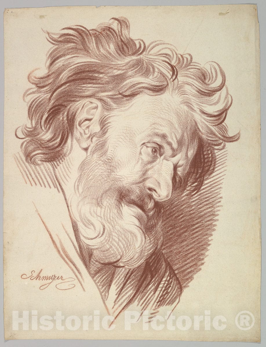Art Print : Jakob Matthias Schmutzer - Profile of a Bearded Old Man Looking Right : Vintage Wall Art
