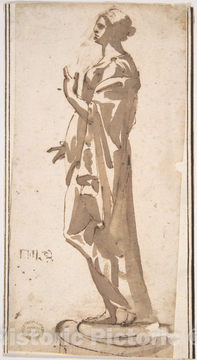 Art Print : Italian, 17th Century - Statue of a Draped Female Figure : Vintage Wall Art