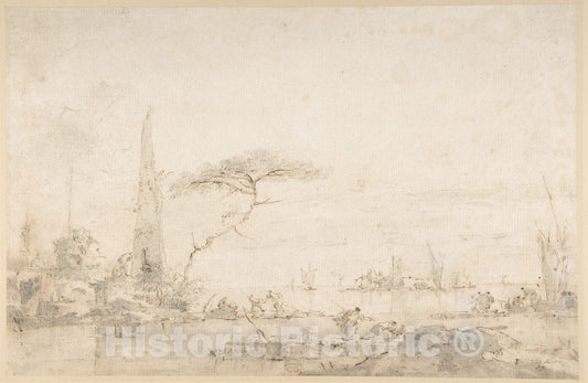 Art Print : Francesco Guardi - Lagoon Capriccio with an Obelisk : Vintage Wall Art