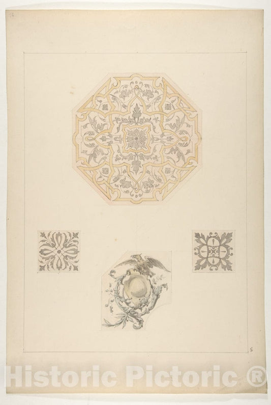Art Print : Jules-Edmond-Charles Lachaise - Four Designs for Decorative Motifs : Vintage Wall Art