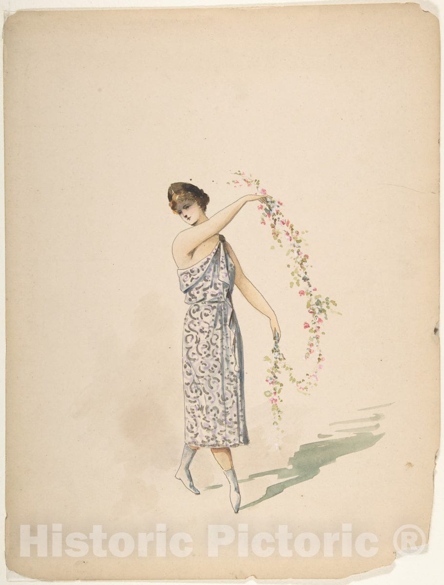 Art Print : Charles Bianchini - Costume Design for a Maiden Draped in White : Vintage Wall Art