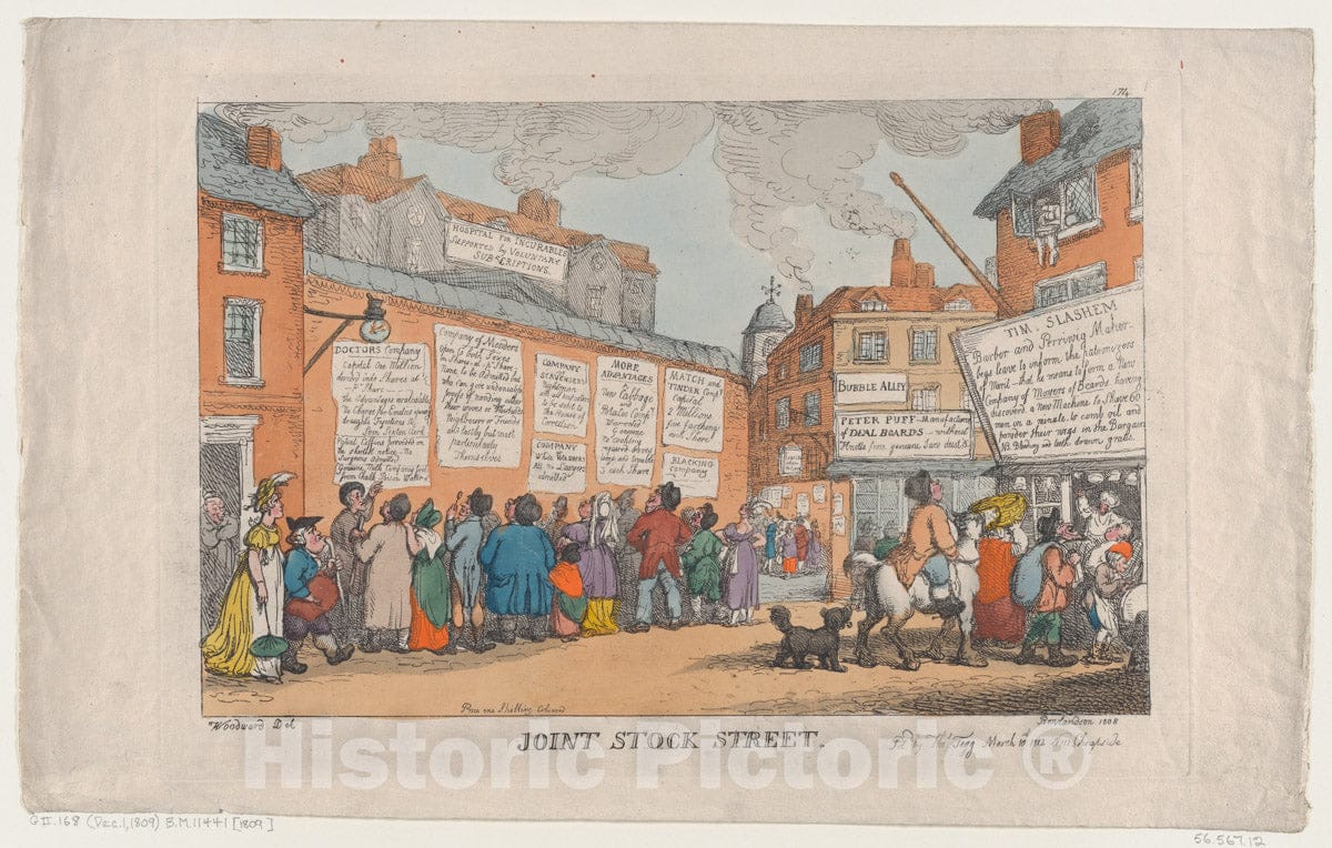 Art Print : Thomas Rowlandson - Joint Stock Street 2 : Vintage Wall Art