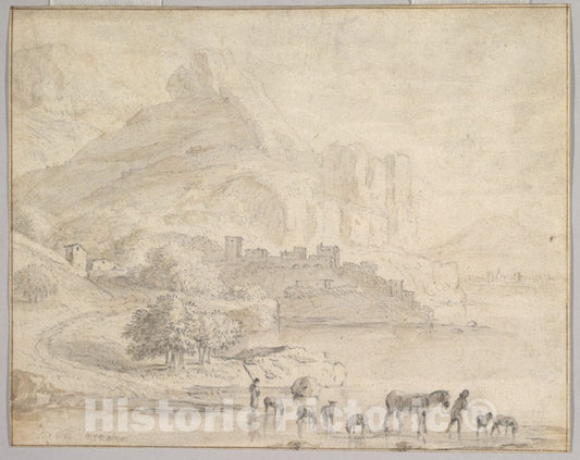 Art Print : Karel Dujardin - Cattle and Shepherds in a Southern Mountainous Landscape : Vintage Wall Art