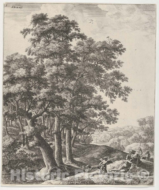 Art Print : Anthonie Waterloo - Landscape with Venus and Adonis, from The Series of Six Mythological Scenes : Vintage Wall Art
