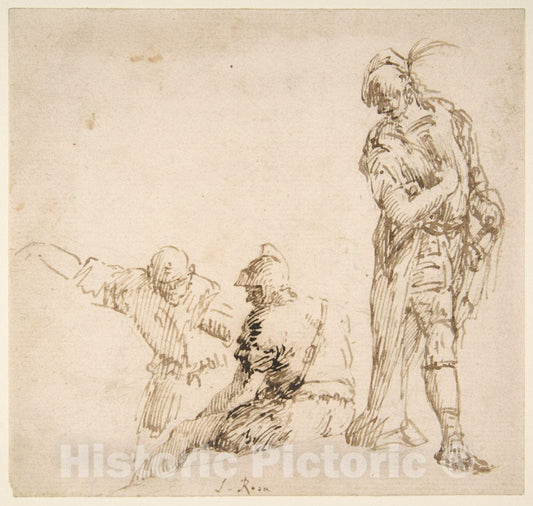 Art Print : Traditionally attributed Salvator Rosa - Figure Studies: Seated and Standing Men : Vintage Wall Art