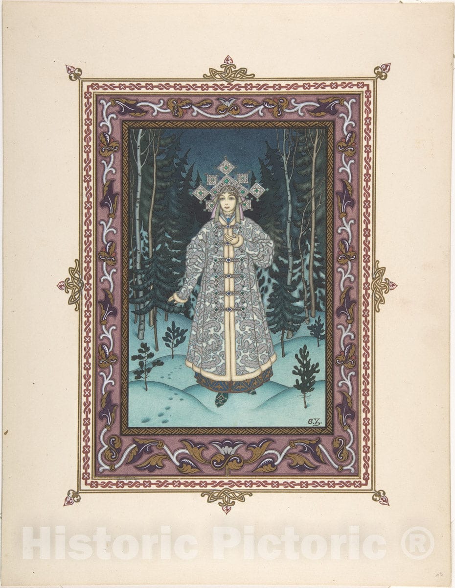Art Print : Boris Zvorykin - Illustration for Snegurochka Snegurochka in The Forest : Vintage Wall Art