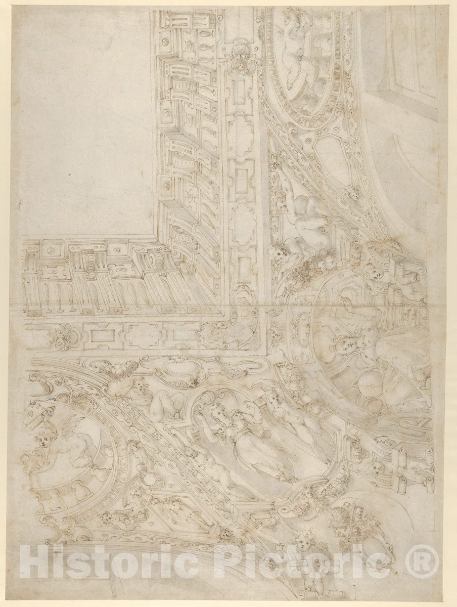 Art Print : Giovanni Alberti - Project for a Rectangular Ceiling with Papal Coat of Arms (Recto)