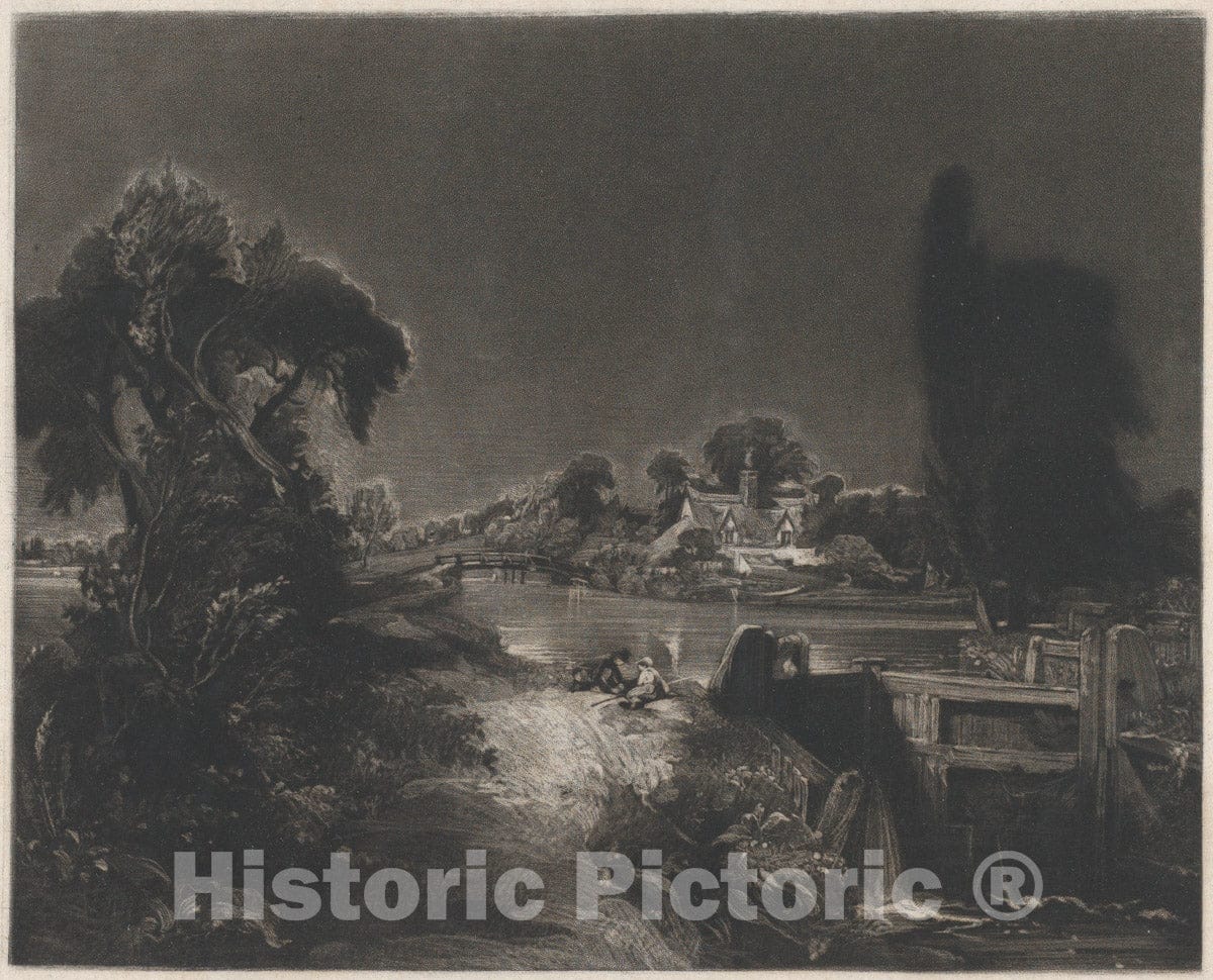 Art Print : David Lucas - A Lock on The Stour : Vintage Wall Art