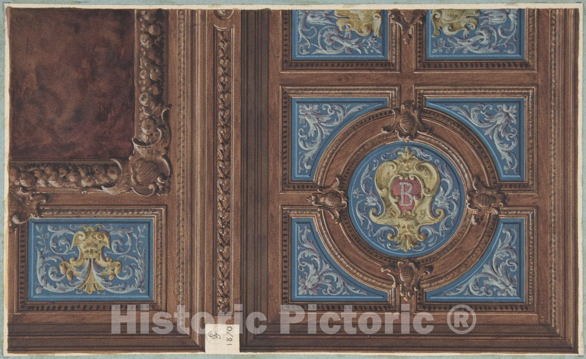 Art Print : Jules-Edmond-Charles Lachaise - Design for Dining Room Ceiling, Hôtel de Behague : Vintage Wall Art