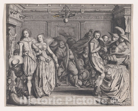 Art Print : Cornelis Koning - Interior with Dancing Couples and Musicians : Vintage Wall Art