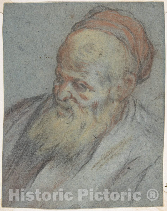 Art Print : Jacopo Bassano (Jacopo da Ponte) - Bust-Length Study of a Bearded Man with Cap in Three-Quarter View : Vintage Wall Art