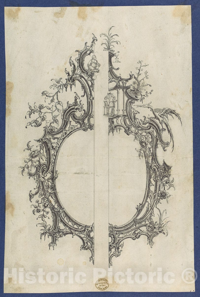 Art Print : Thomas Chippendale - Pier Glass Frames, in Chippendale Drawings, Vol. I 3 : Vintage Wall Art
