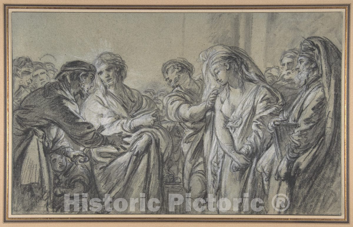 Art Print : François Boucher - Christ and The Woman Taken in Adultery : Vintage Wall Art