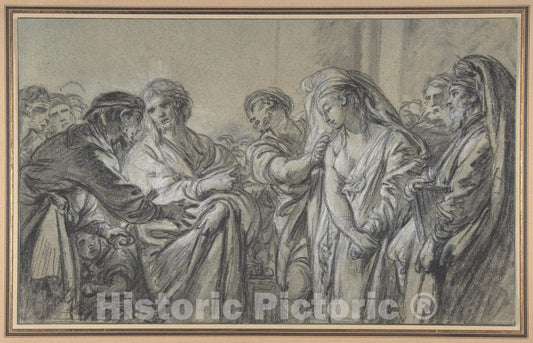 Art Print : François Boucher - Christ and The Woman Taken in Adultery : Vintage Wall Art