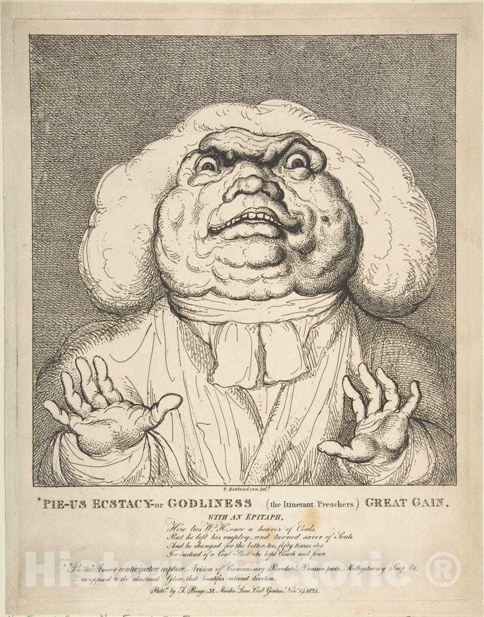 Art Print : Thomas Rowlandson - Pie-Us Ecstacy – or Godliness (The Itinerant Preachers) Great Gain : Vintage Wall Art