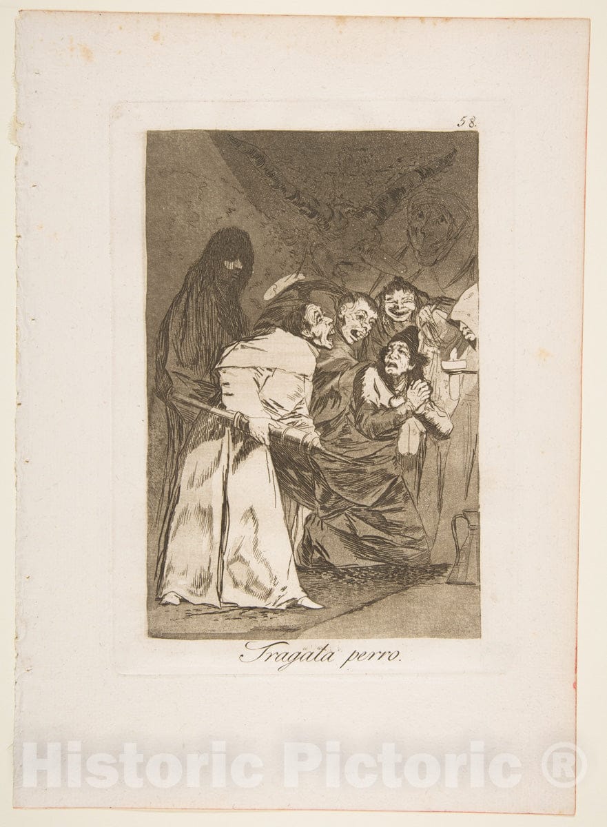 Art Print : Goya - Plate 58 from 'Los Caprichos': Swallow it, Dog (Tragala perro.) : Vintage Wall Art