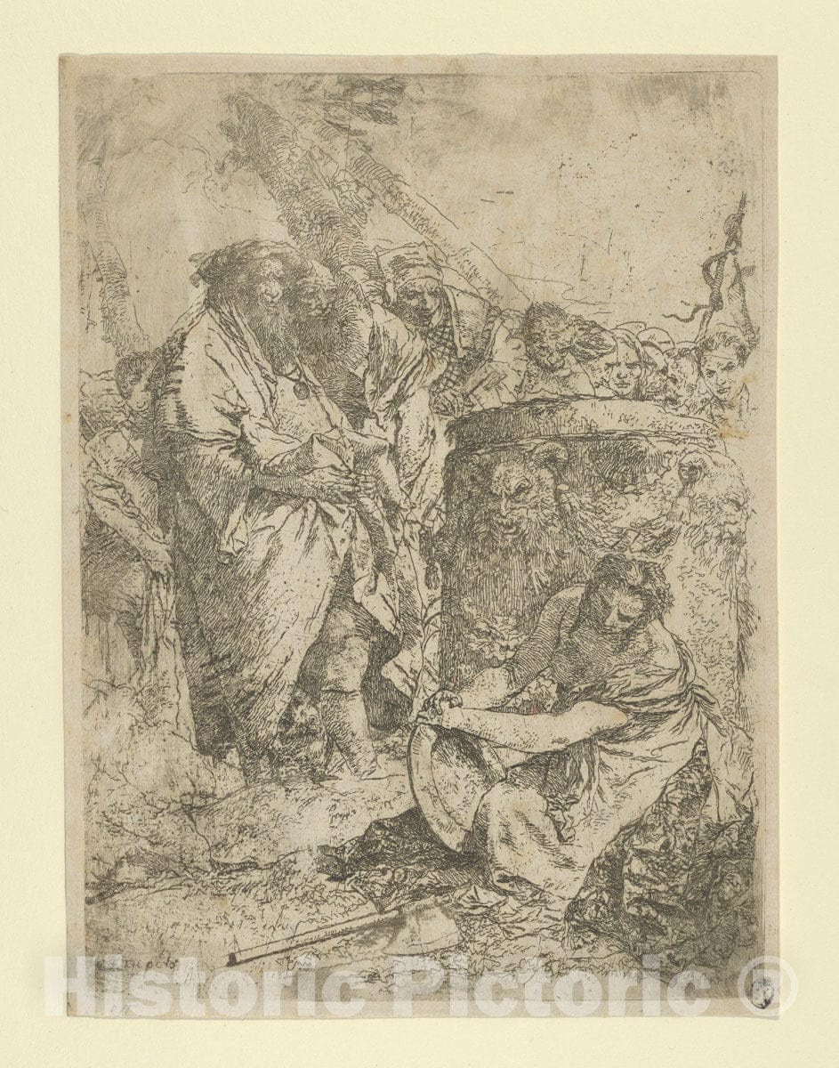 Art Print : Giovanni Battista Tiepolo - Woman Kneeling in Front of Magicians and Other Figures, from The Scherzi 1 : Vintage Wall Art