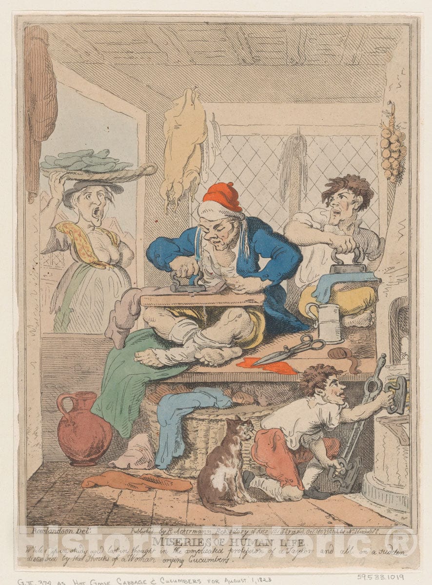 Art Print : Miseries of Human Life: While Deep in Study and Lost in Thought - Artist: Thomas Rowlandson - Created: 1807 v.2 : Vintage Wall Art