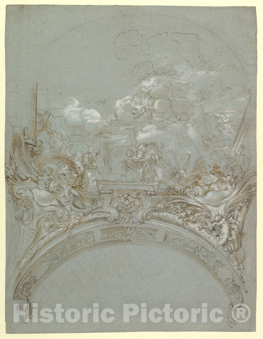 Art Print : Gregorio de' Ferrari - Ceiling Design with The Presentation in The Temple : Vintage Wall Art