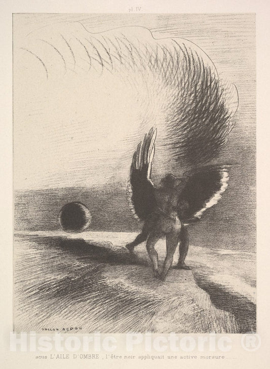 Art Print : Odilon Redon - in The Shadow of The Wing, The Black Creature bit : Vintage Wall Art