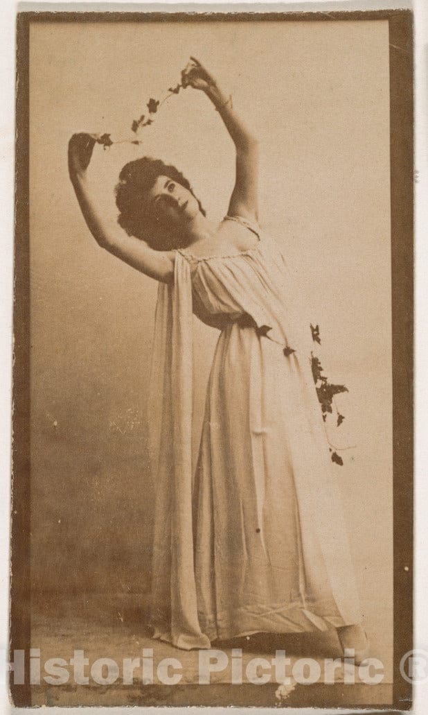 Photo Print : Actress Holding Vine Above Head, from The Actresses Series (N664) Promoting Old Fashion Fine Cut Tobacco : Vintage Wall Art