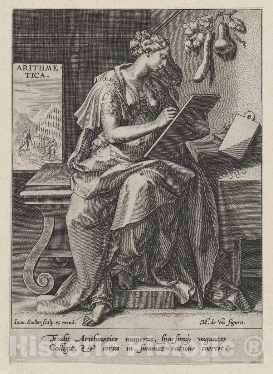 Art Print : Johann Sadeler I - Arithmetica, from The Seven Liberal Arts 1 : Vintage Wall Art